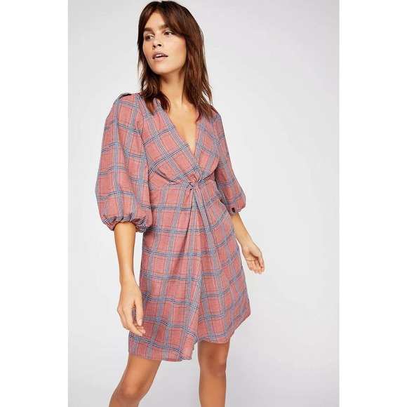 Free People Dresses & Skirts - Free People Miss Molly Plaid Dress Pink Puff Slvs